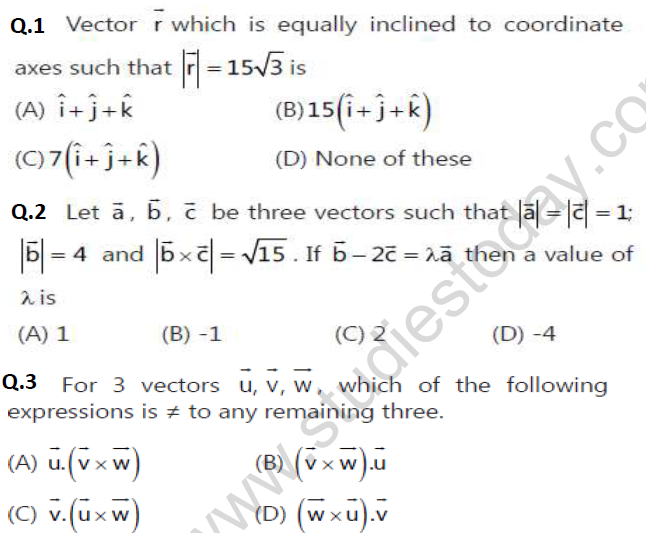 JEE Mathematics Vectors MCQs Set B, Multiple Choice Questions